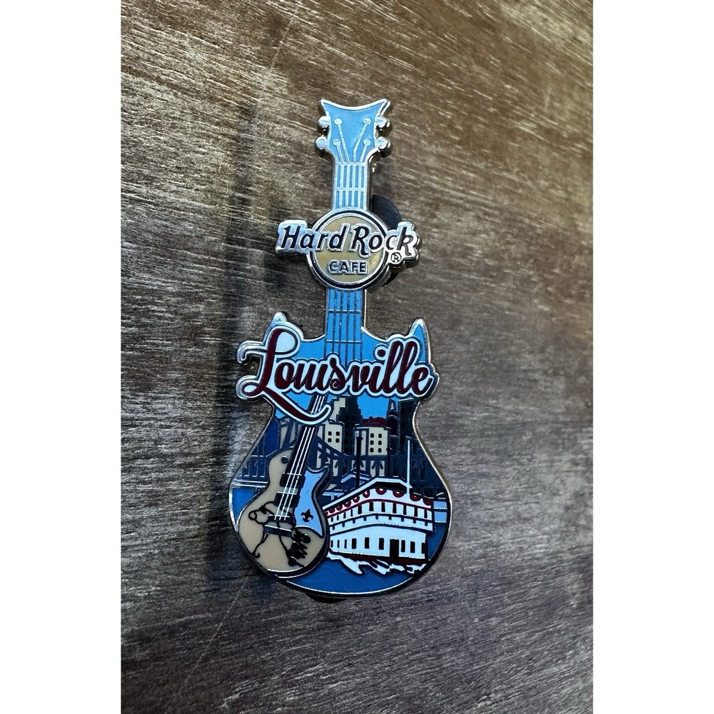 Hard Rock Cafe Pin Louisville City Tee Guitar City Waterfront Scene w Steamboat